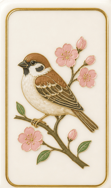 Sparrow and cherry blossom Mahjong tile