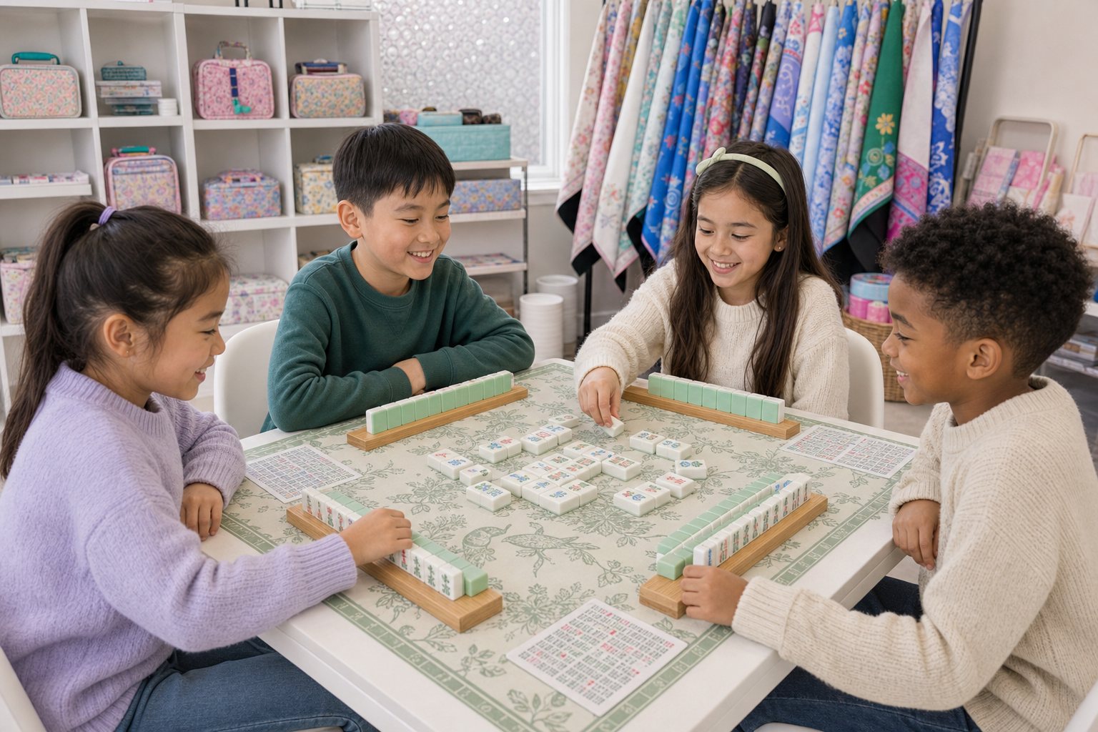 Mahjong Kids Summer Camp — campers learning around a studio table