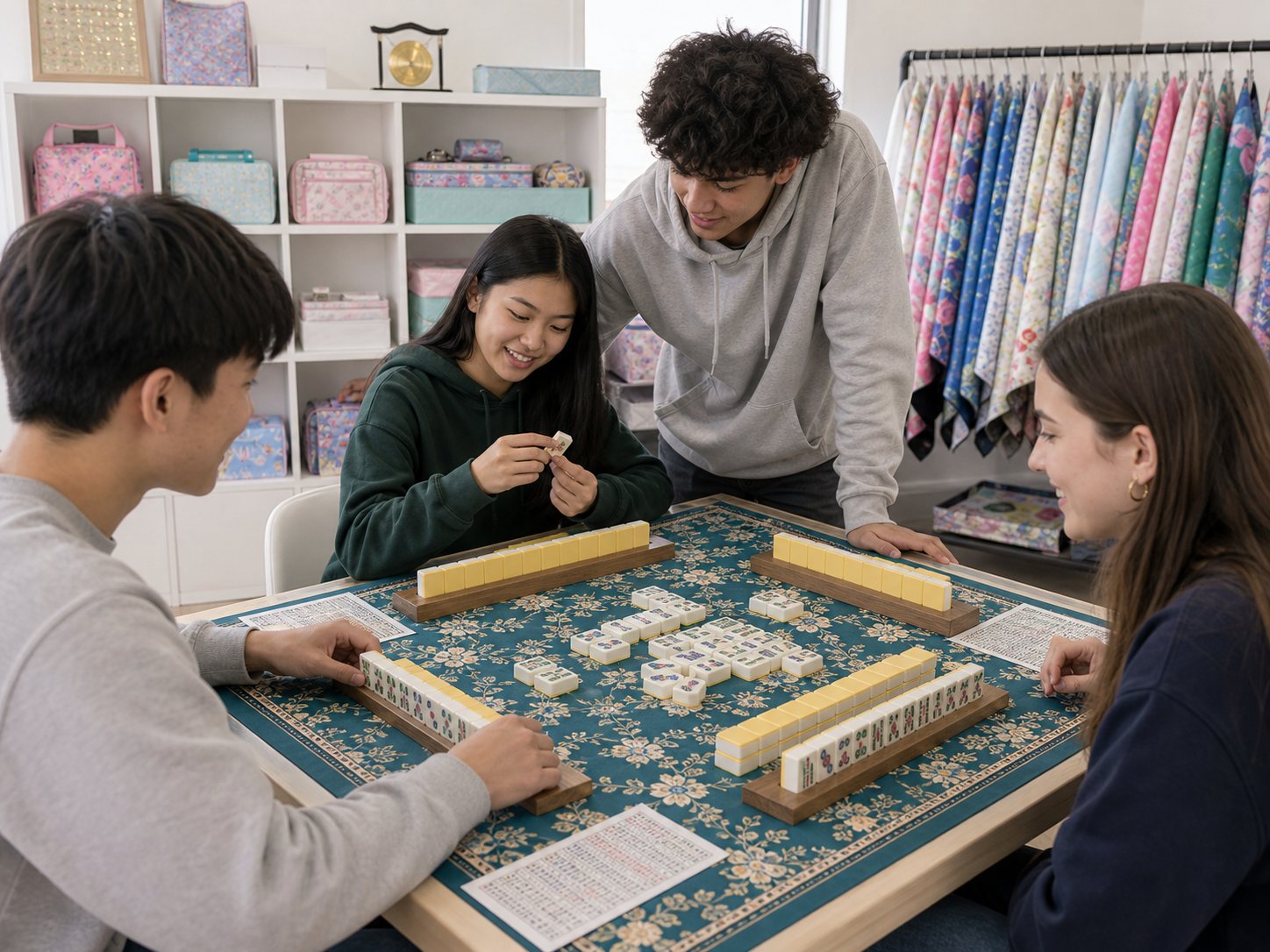 Mahjong Teens Summer Camp — teens learning around a studio table